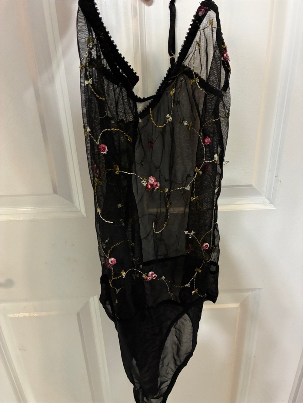 Sheer Black Embroidered Floral Bodysuit